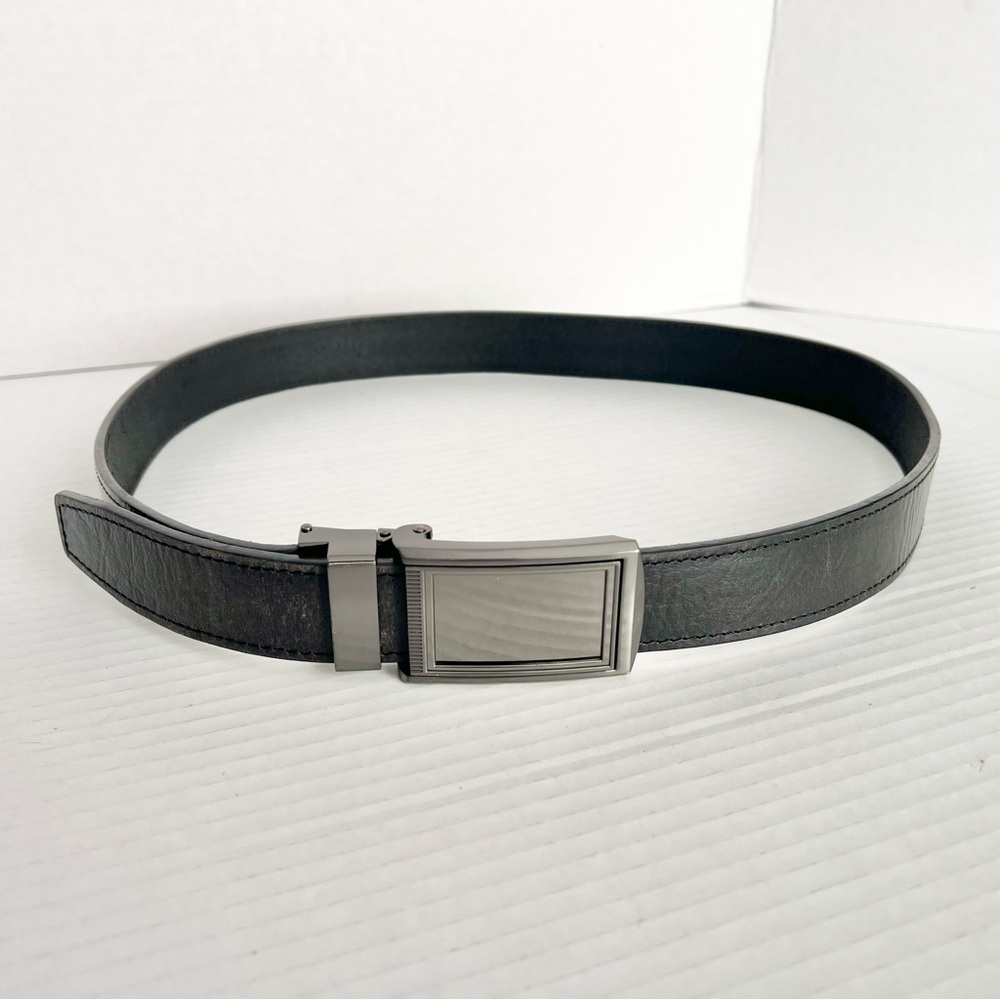 Slide Belts Black Leather Silver Buckle- Everyday Work Staple Adjustable